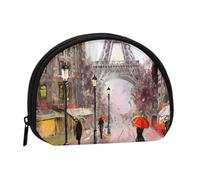 Rainy Street in Paris Full Format Printed Polyester Portable Mini Storage Bag Shell Shaped Wallet Small Coin Wallet Shell Storage Bag
