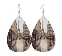 Rainy Street in Paris Leather Teardrop Double Sided Earrings for Women Lightweight Ear Accessories Fashion Jewelry Birthday Gift