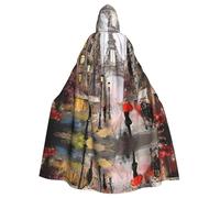 Rainy Street In Paris Print Elegant Witch Cape,Hooded Cloak,Wizard Costume For Halloween,Cosplay And Carnival