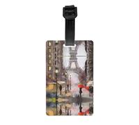 Rainy Street in Paris Print Luggage Tags with Full Back Privacy Cover â€“ Durable PVC ID Labels for Suitcases & Backpacks