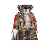 Rainy Street In Paris Printing 4.7x6.9 In Christmas Bag With Drawstring,Ideal For Adults To Wrap Gifts For Christmas Halloween