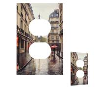 Rainy Street In Paris Wall Plate Cover Modern Decorative 1 Gang Light Switch Cover Unbreakable Receptacle Outlet Covers For Living Room Bedroom Home Decor Duplex