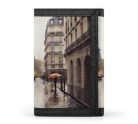 Rainy Street in Paris Wallet Compact Blocking Trifold Wallets with Zipper Minimalist Purse Wallet Credit Card Holder