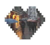 Rainy Street Scenes Block Puzzle - Heart-Shaped 3d Customizable Photo Puzzle, Abs Blocks - Fun Diy Educational Toy For Kids And Adults