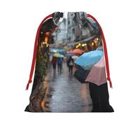 Rainy Street Scenes Drawstring Gift Bag â€“ Premium Polyester Holiday & Party Favor Bag With Full-Print Design, Perfect For Christmas, Halloween, And Promotions