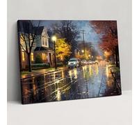Rainy Suburban Street Canvas Print - Harlem, Wall Decoration, Impressionist Painting, Home Decoration, 18" x 12"
