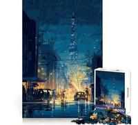 Rainy Tokyo Street Scene Jigsaw Puzzles for Teenagers 1000 Pieces Recall Boost Gentle Relax Smooth Cut Stylish Gift (38x26cm)