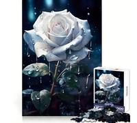 Rainy White Rose Flower 1000 Pieces Jigsaw Puzzles for Adults Mental Logic Toy Serene Time Firm Cut (38x26cm)