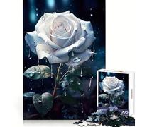 Rainy White Rose Flower Hard Jigsaw Puzzle for Adults 1000 Pieces Mind Challenge Toy Gentle Leisure Precise Cut Memorable Gift (50x75cm)