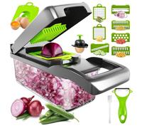 Raipeu 14-in-1 Multifunctional Food Chopper With Vegetable Peeler, Kitchen Vegetable Slicer Dicer Cutter, Stainless Steel Blades, Grey