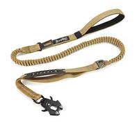 Raipult Heavy Duty Tactical Dog Leash, 4-6FT No Pull Bungee Dog Leash with Quick Release Carabiner, Highly Reflective Shock Absorbing Leashes with Car Seatbelt for Small Medium Large Dogs,Khaki