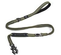 Raipult Tactical Heavy Duty Dog Leash,4-6FT Strong Bungee Dog Leashes with Frog Clip & Car Seatbelt，Reflective Walking Lead with 2 Handles for Medium Large Dogs,Green