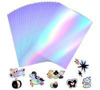 Rairsky 20 Sheets Holographic Paper Sticker, A4 Printable Sticker Paper, Waterproof Sticker Printer Paper, Self Adhesive Holographic Vinyl Printable for Inkjet and Laser Printer
