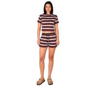 RAIS Women's 2 Piece Matching Crop Top & Shorts Co Ord Outfit Summer Lounge Set Casual Vacation Wear (Chocolate and White, S)
