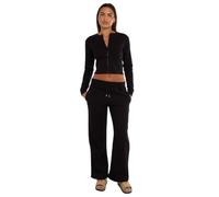 RAIS Women's Corset Zip Up Sweatshirt and Joggers Tracksuit 2-Piece Lounge Set Co-ord (Black, S-M)