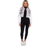 RAIS Women's Cropped Baseball Varsity Bomber Faux Leather Jacket with LA Print Badge, Size 6-14 (UK, Numeric, 12, 14, Regular, Regular, Silver Grey)