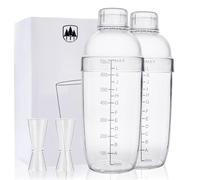 Raisaplin 2-Piece 24oz Plastic Cocktail Shaker Set with Black Scales - Hand Drink Mixer, Tea Shaker Cup with 2 Double Measuring Jiggers Bartender Bar Tool for Coffee, Kitchen, Party