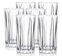 Raisaplin Highball Glasses Set of 6, 430ml/ 15oz Lead-Free Crystal Drinking Water Glasses Tall Glass Cups Mixed Drink Cocktail Glass Set Tom Collins Bar Glassware for Iced Coffee Juice Whiskey Mojito