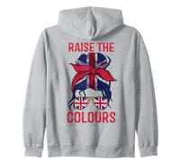Raise the Colours British Flag Mom Bun Union Jack England Zip Hoodie