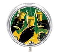 Raise Your Beer Glass Pill Box Cute Round Pill Case Portable Medicine Tablet Vitamin Holder Organizer for Purse Pocket