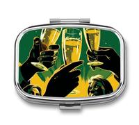 Raise Your Beer Glass Pill Box Cute Square Pill Case Portable Medicine Tablet Vitamin Holder Organizer for Purse Pocket
