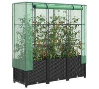 Raised Bed Black PP 120x40x138cm with Green PE Cover Iron Frame Rattan Garden XL