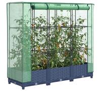 Raised Bed Blue-Grey PP 120x40x123cm Rattan-Look w/ Greenhouse Cover Iron Net
