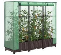 Raised Bed Brown PP 120x40x123cm Rattan Look with Green PE Cover & Iron Frame. [EEK: A]