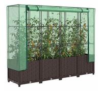 (brown, 160 x 40 x 138 cm) vidaXL Raised Bed with Greenhouse Cover Plant Box Garden Planter Rattan Look