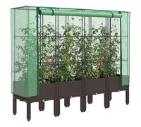 Raised Bed Brown PP 160x40x140cm with Green PE Cover Rattan Look IronTubeFrameUK