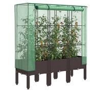 Raised Bed Brown PP Rattan Look with Green PE Cover 120x40x140 cm Iron Frame Zip