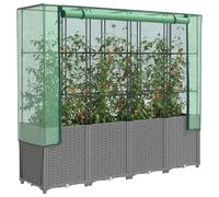 Raised Bed Brown Rattan 160x40x153cm PP Frame Iron Green PE Cover w/ Zips & Net [EEK: A]
