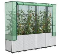 Raised Bed Brown Rattan PP with Green PE Cover 160x40x153cm Iron Frame home use