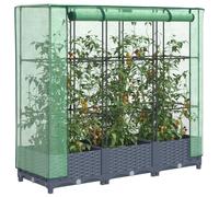 Raised bed dark grey PP 120x40x123cm rattan look w/ green PE cover ironframe zip