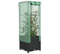 Raised Bed Greenhouse 40x40x139cm Brown PP Rattan Look Iron Frame Green Net HD