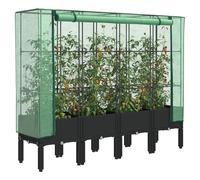 Raised Bed Greenhouse Black PP Iron Frame Rattan Look 160x40x140cm with Cover PE