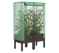 Raised Bed Greenhouse Brown PP Rattan Look 40x40x140cm Iron Frame PE Net Cover S