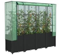 Raised Bed Greenhouse Brown Rattan PP/PE/Iron 160x40x153cm With Waterproof Cover