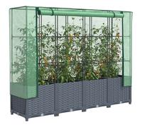 Raised Bed Greenhouse Cover Dark Grey PP Rattan Look 160x40x138 cm IronFrame PE