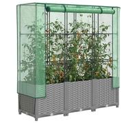 Raised Bed greenhouse light grey 120x40x138cm PP rattan look frame iron tube PE