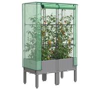 Raised Bed Light Grey 80x40x140cm PP Rattan Look with Greenhouse Cover & Net Zip