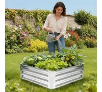 Raised Bed Metal 90 x 90 x 30 cm, Galvanised Steel Raised Beds for the Garden, Vegetable Bed Garden Bed Raised Bed for Vegetables Herbs Flowers Garden Bed, Silver Square