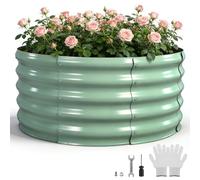Raised Bed Metal 90 x 90 x 43 cm, Galvanised Steel Raised Bed for the Garden, Vegetable Bed, Garden Bed, Raised Bed for Vegetables, Herbs, Flowers, Garden Bed, Light Green, Round