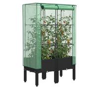 Raised Bed Polypropylene Black w/ PE Cover 80x40x140cm Rattan Look Iron Frame UV