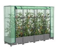 Raised Bed Polypropylene Light Grey 160x40x123cm Rattan Look Green Cover Net