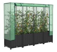 Raised Bed PP Black 160x40x138cm Iron Frame PE Cover Rattan Look Garden Planter