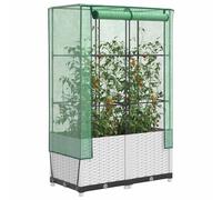 Raised Bed Rattan Look Brown PP 80x40x138cm with Green PE Net Cover with zippers
