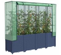 Raised Bed Rattan Look Brown PP with Green PE Cover Iron Frame 160x40x153cm Pro