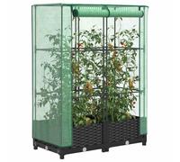 Raised Bed w/ Greenhouse Cover 80x40x123cm Brown Rattan PP Iron Tube Net XL
