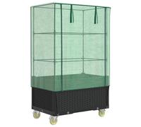 Raised Bed with Cover and Wheels Plant Box Garden Planter Rattan Look vidaXL